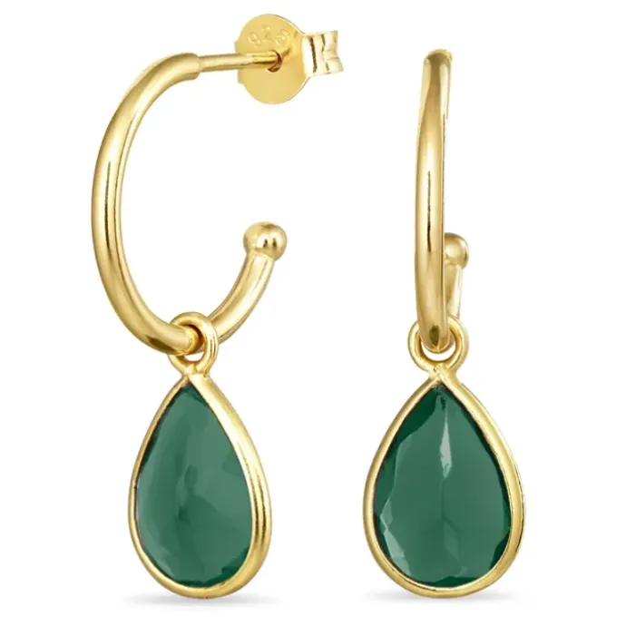 12 mm aqua krystal creoler i forgyldt sølv