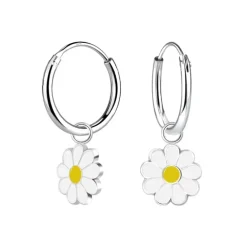12 mm blomster hvide børneøreringe i sølv