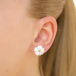 12 mm blomster ørestikker i forgyldt sølv