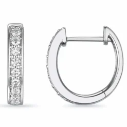 14 mm brillant creoler i 14 karat hvidguld med diamant