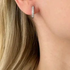 14 mm brillant creoler i 14 karat hvidguld med diamant