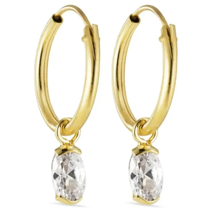 12 mm creoler i 9 karat guld med zirkon