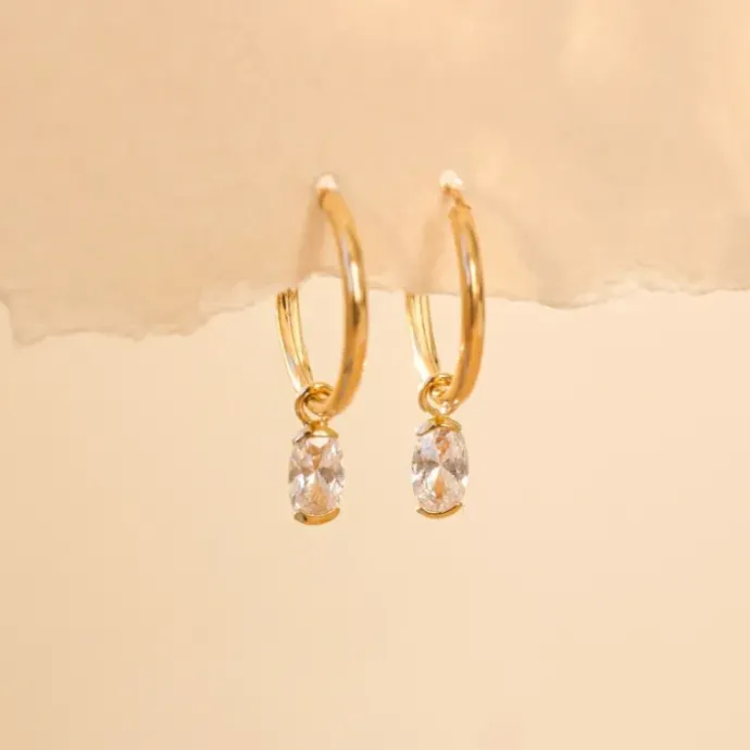 12 mm creoler i 9 karat guld med zirkon