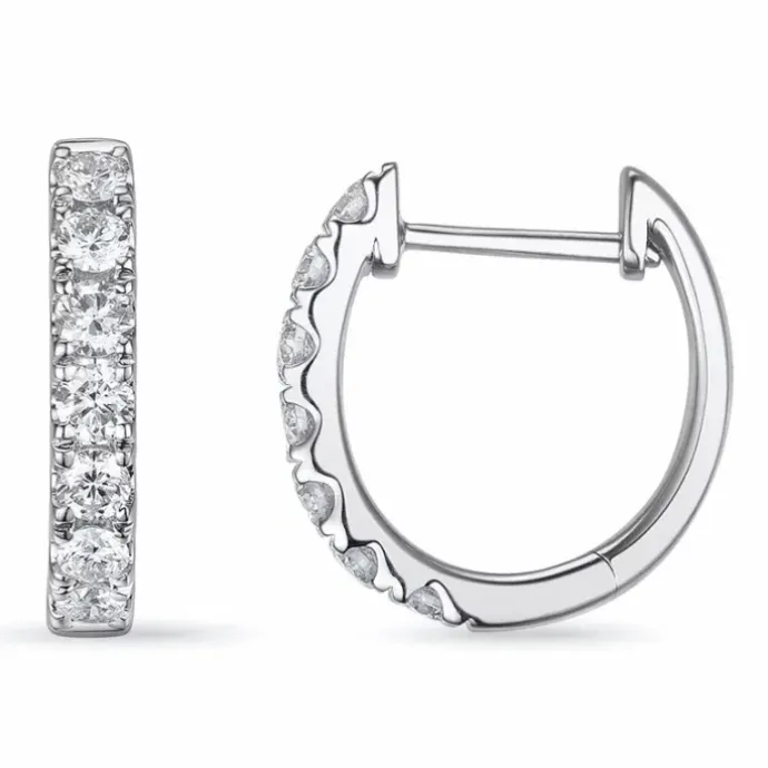 14 mm creoler i 14 karat hvidguld med diamant