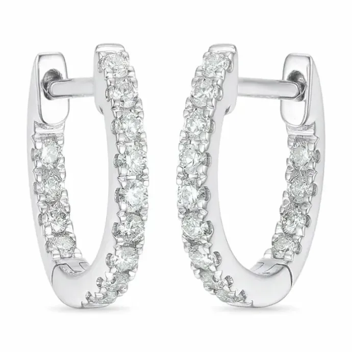 12 mm diamant creoler i 14 karat hvidguld med diamant