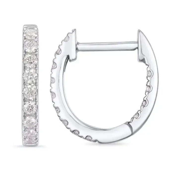 12 mm diamant creoler i 14 karat hvidguld med diamant