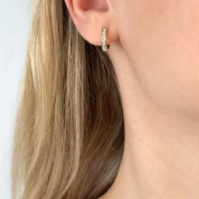 12 mm diamant creoler i 14 karat guld med diamant