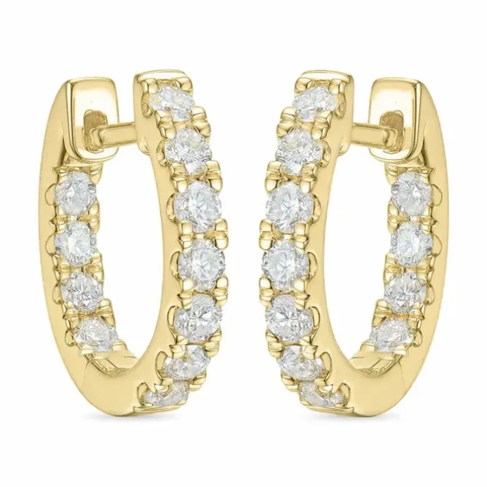 14 mm diamant creoler i 14 karat guld med diamant