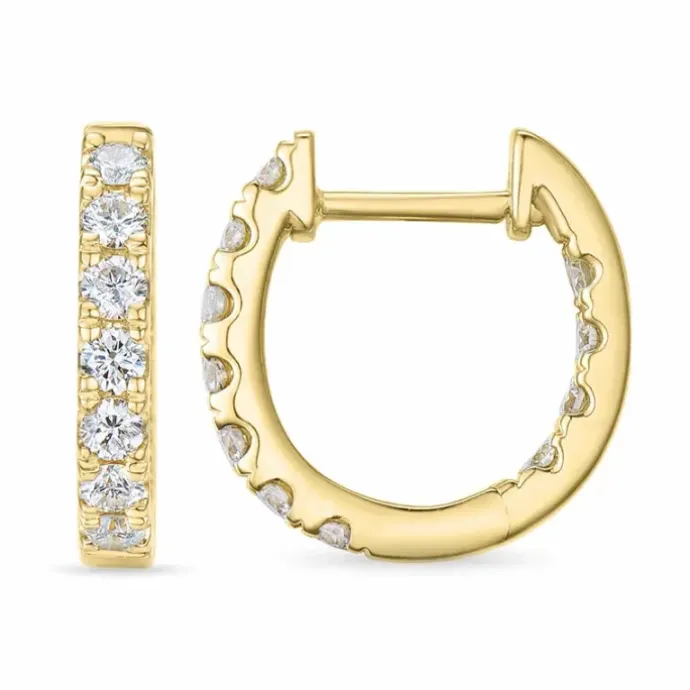 14 mm diamant creoler i 14 karat guld med diamant