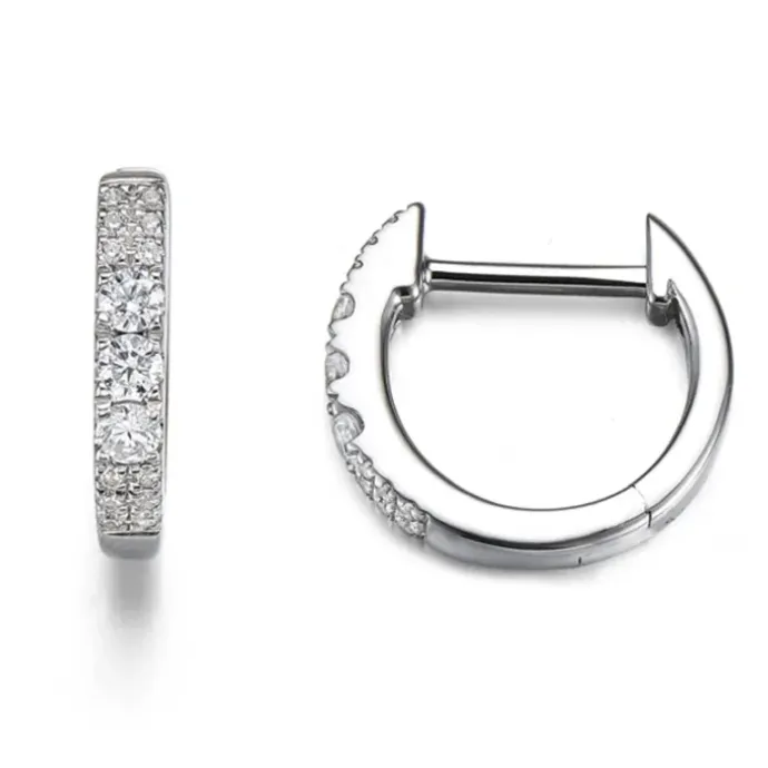 12 mm diamant creoler i 14 karat hvidguld med diamant