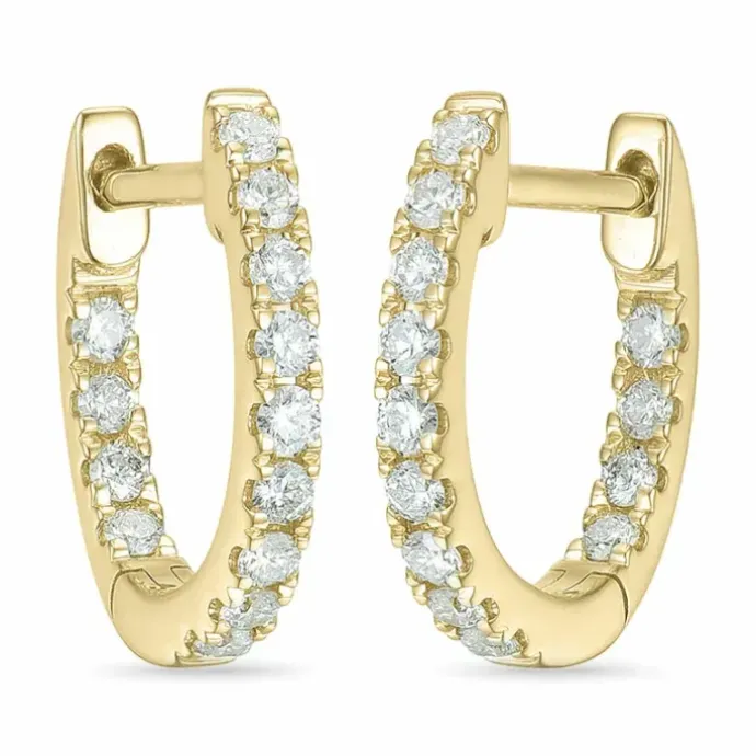12 mm diamant creoler i 14 karat guld med diamant