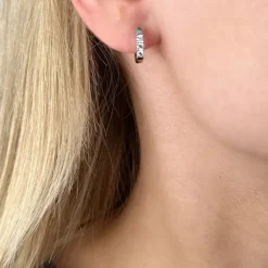 12,5 mm diamant creoler i 14 karat hvidguld med diamant