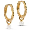 13 mm Enamel Belle Pearl hvid creoler i forgyldt sølv