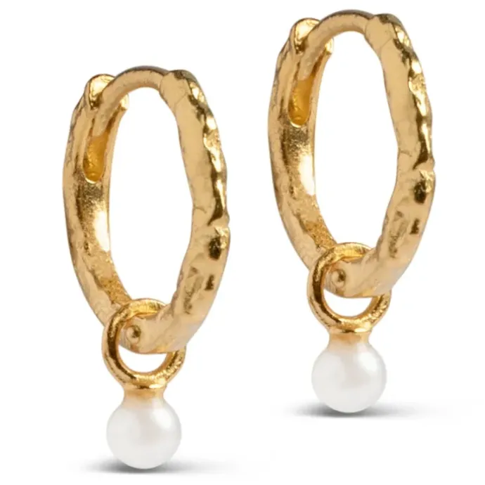 13 mm Enamel Belle Pearl hvid creoler i forgyldt sølv