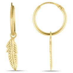 12 mm fjer creoler i 9 karat guld
