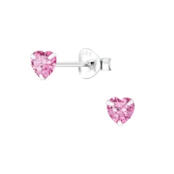 4 mm hjerte pink zirkon ørestikker i sølv