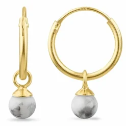 12 mm howlite creoler i forgyldt sølv