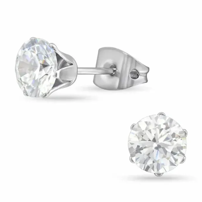6 mm hvid zirkon ørestikker i titanium