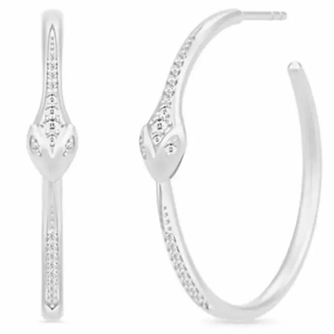30 mm julie sandlau slange øreringe i satinrhodineret sterlingsølv hvid zirkon