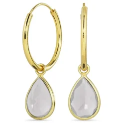 18 mm klar quartz creoler i forgyldt sølv