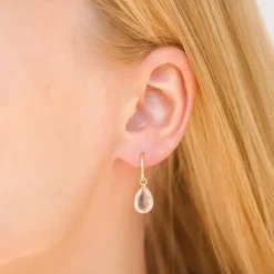 18 mm klar quartz creoler i forgyldt sølv