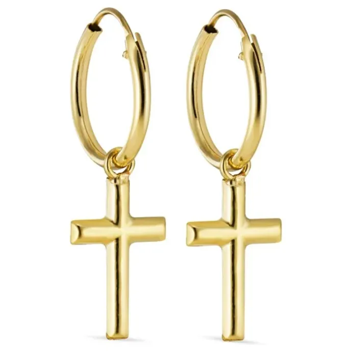 12 mm kors creoler i 9 karat guld