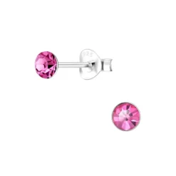 4 mm krystal ørestikker i sølv