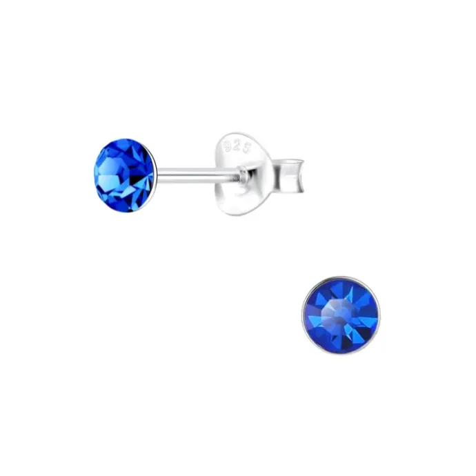4 mm krystal ørestikker i sølv