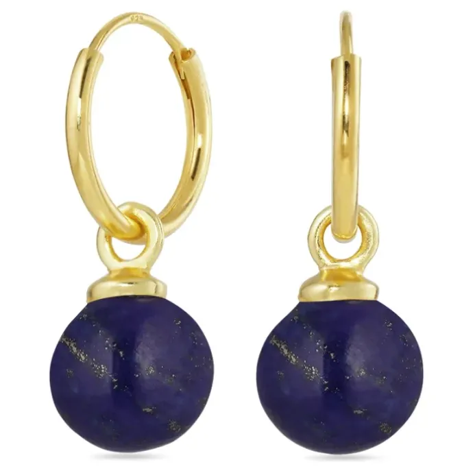 12 mm lapis lazuli creoler i forgyldt sølv
