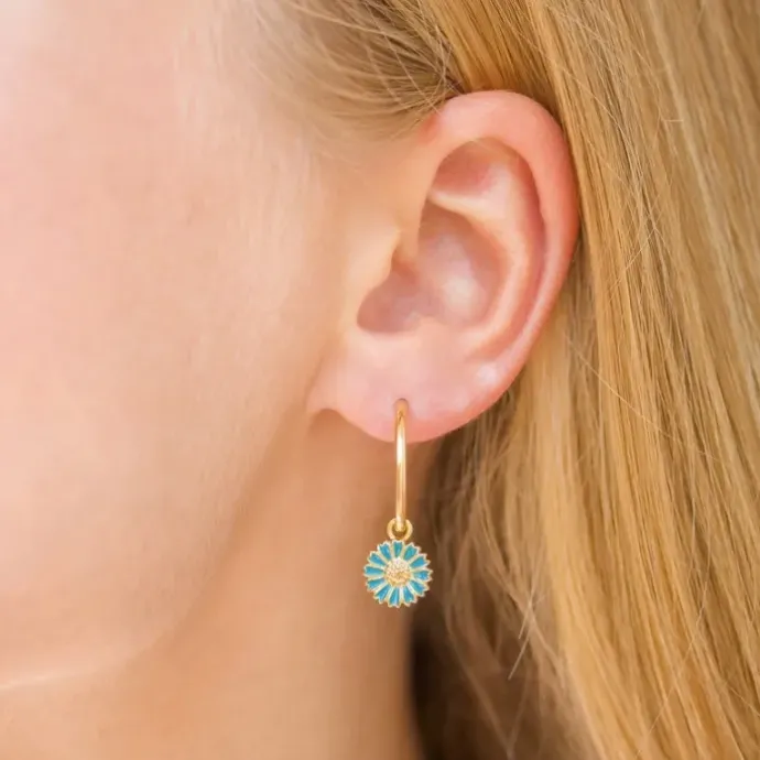 18 mm marguerit blå creoler i forgyldt sølv - Marie