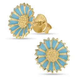 11 mm marguerit blå ørestikker i forgyldt sølv - Marie