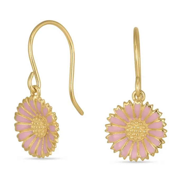 11,5 mm marguerit pink øreringe i forgyldt sølv - Marie