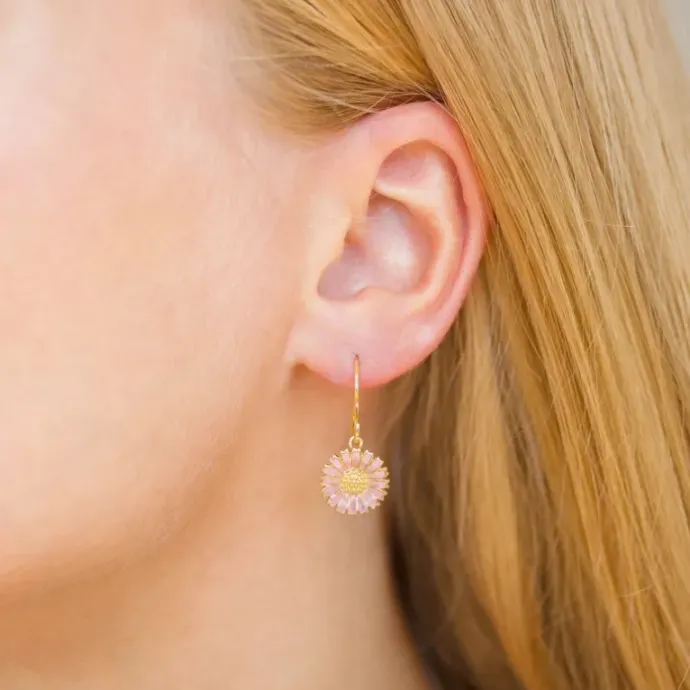 11,5 mm marguerit pink øreringe i forgyldt sølv - Marie