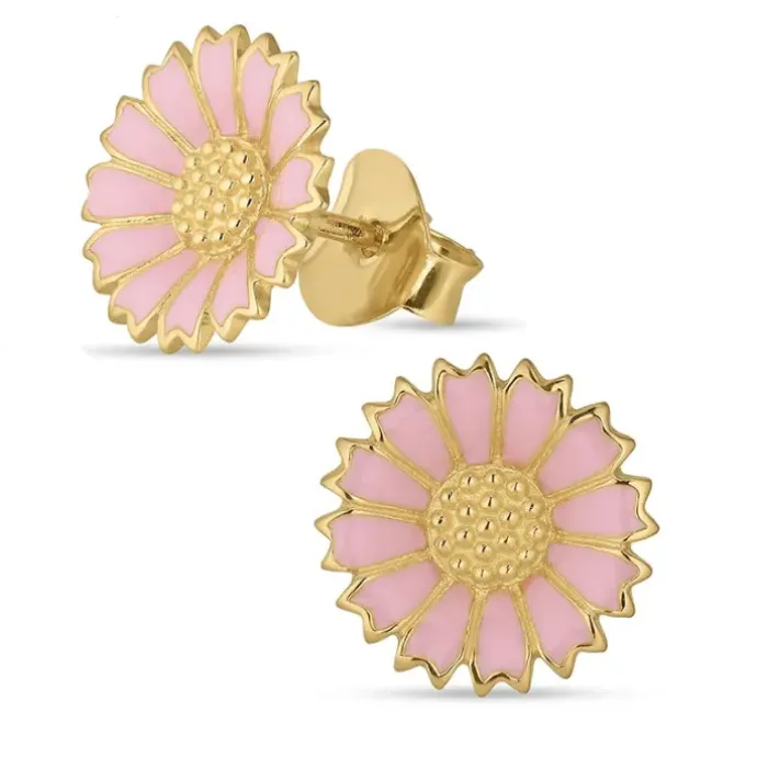 11 mm marguerit pink ørestikker i forgyldt sølv - Marie