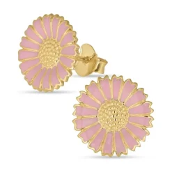 14 mm marguerit pink ørestikker i forgyldt sølv - Marie