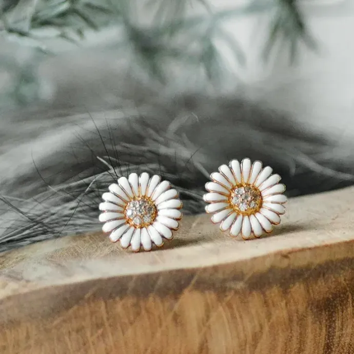 14,5 mm marguerit øreringe i forgyldt sølv - Matilda