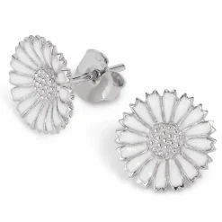 12 mm marguerit øreringe i rhodineret sølv - Marie