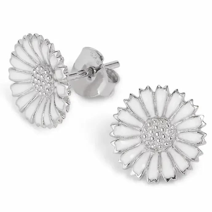 12 mm marguerit øreringe i rhodineret sølv - Marie