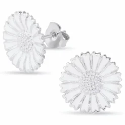 15 mm marguerit øreringe i rhodineret sølv - Marie