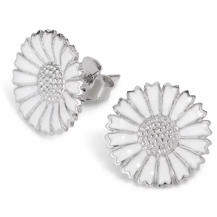 12 mm marguerit øreringe i rhodineret sølv - Marie