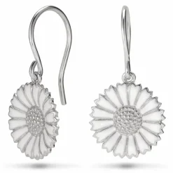 15 mm marguerit øreringe i rhodineret sølv - Marie