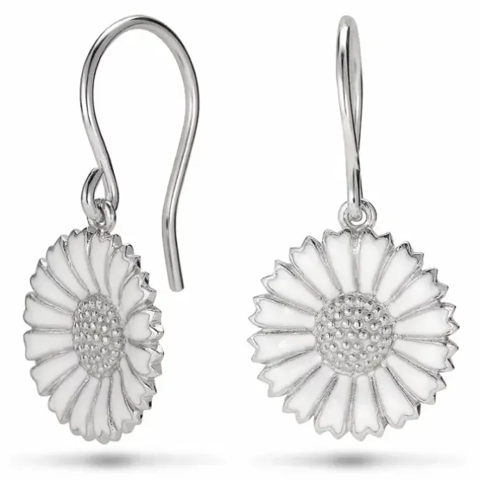 15 mm marguerit øreringe i rhodineret sølv - Marie