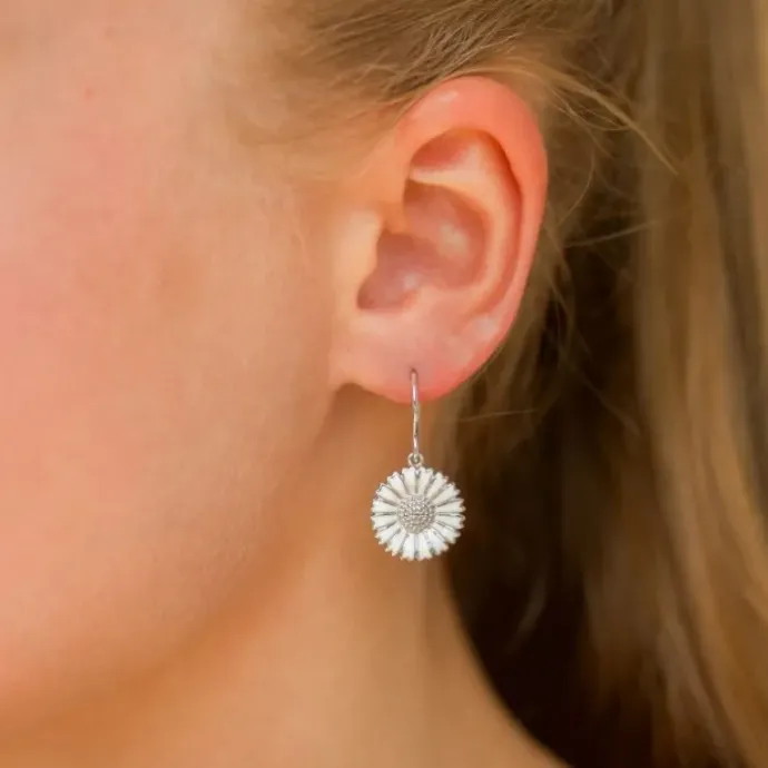 15 mm marguerit øreringe i rhodineret sølv - Marie