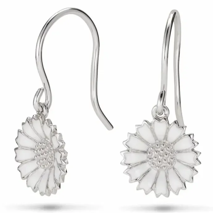 12 mm marguerit øreringe i rhodineret sølv - Marie