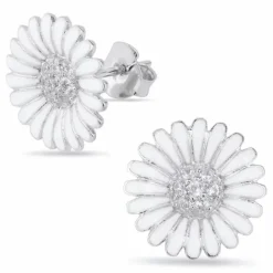 14,5 mm marguerit ørestikker i rhodineret sølv - Matilda