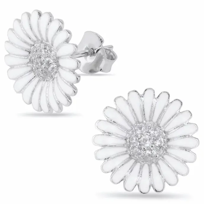 14,5 mm marguerit ørestikker i rhodineret sølv - Matilda