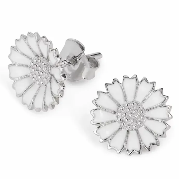 12 mm marguerit ørestikker i rhodineret sølv - Marie