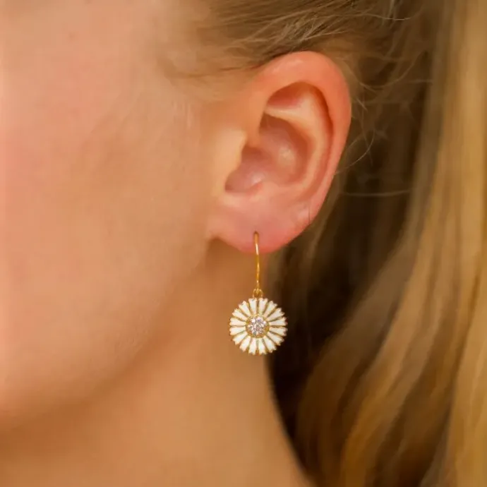 14 mm marguerit zirkon øreringe i forgyldt sølv - Marie
