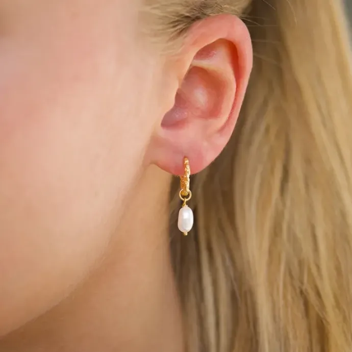13,5 mm perle creoler i forgyldt sølv
