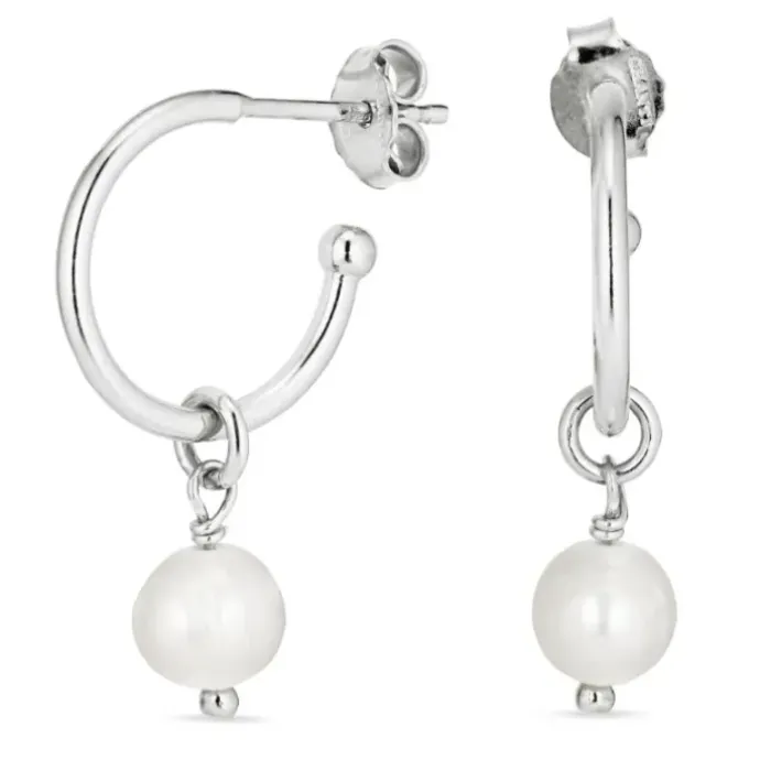 14 mm perle halvcreoler i sølv
